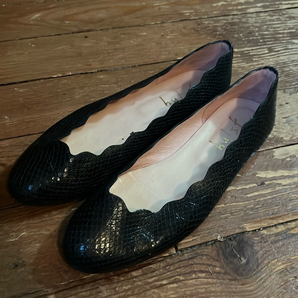 French Sole FS NY scalloped edge leather snake skin shoe size 9.5